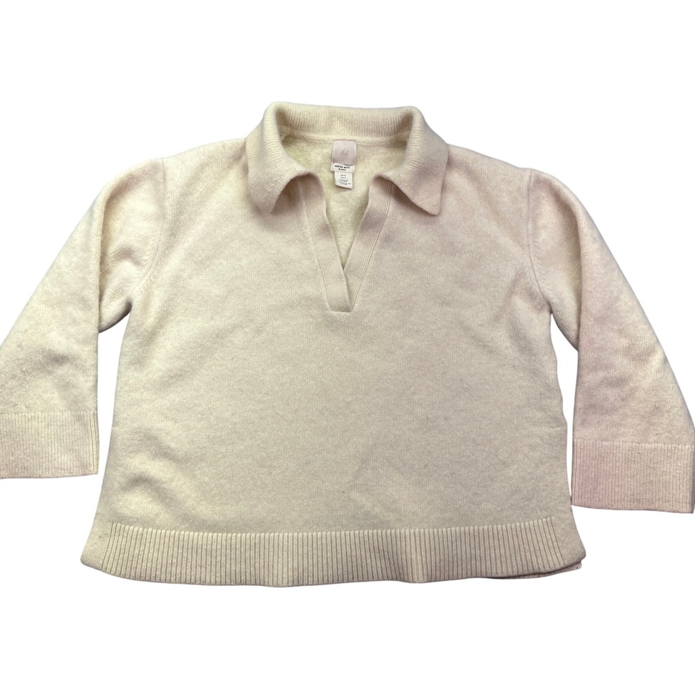 H&M Merino Wool Blend Sweater Collared Pullover‎ Casual Top Women's S Pink Cream